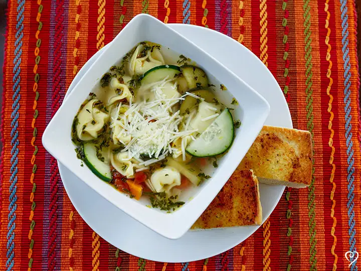 Tortellini and Vegetable Medley Soup with Breadsticks
