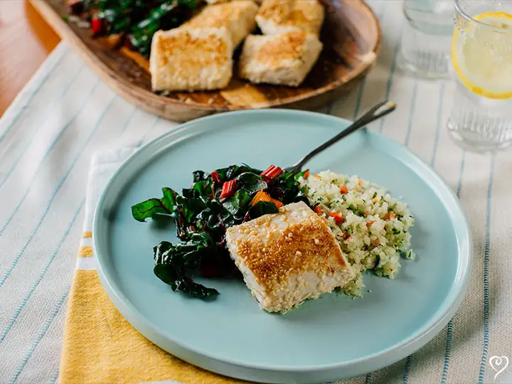 Sesame Crusted Mahi Mahi with Soy Ginger Butter over Rice