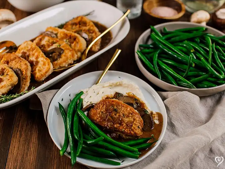 Pork Marsala with Mushrooms and Almond Green Beans