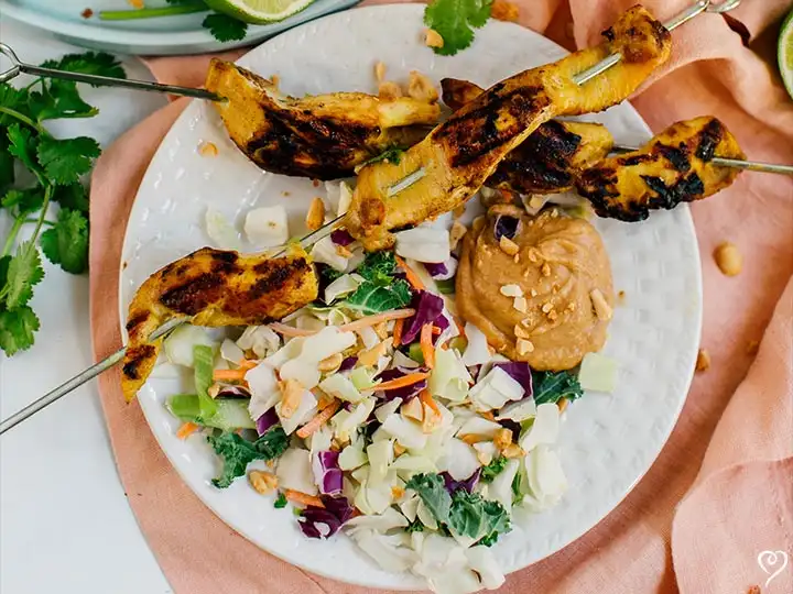 Grilled Chicken Skewers with Peanut Dipping Sauce
