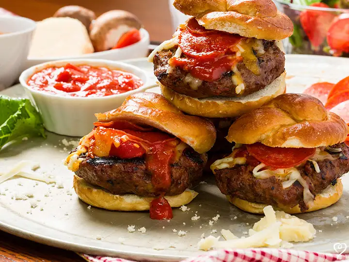 Pizza Burger Sliders with Crispy Shoestring Fries