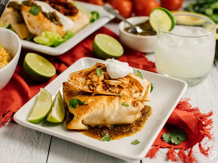 Oven Baked Chicken Chimichangas with Mexican Street Corn